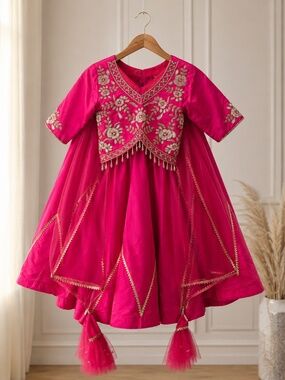 Little muffet pink and gold embroidered lehenga